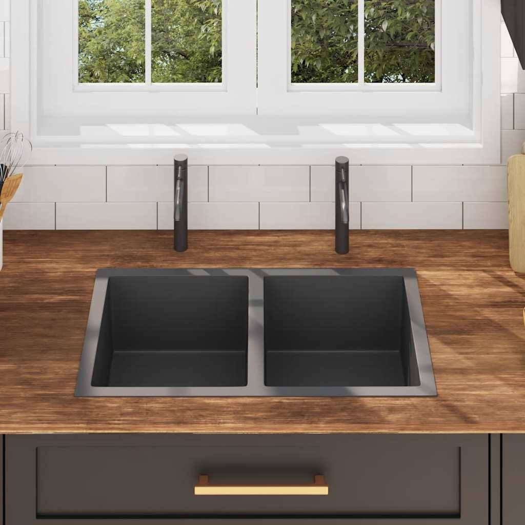 vidaXL Handgefertigte Küchenspüle Schwarz Edelstahl