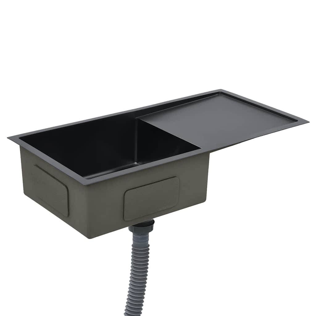 vidaXL Handgefertigte Küchenspüle Schwarz Edelstahl