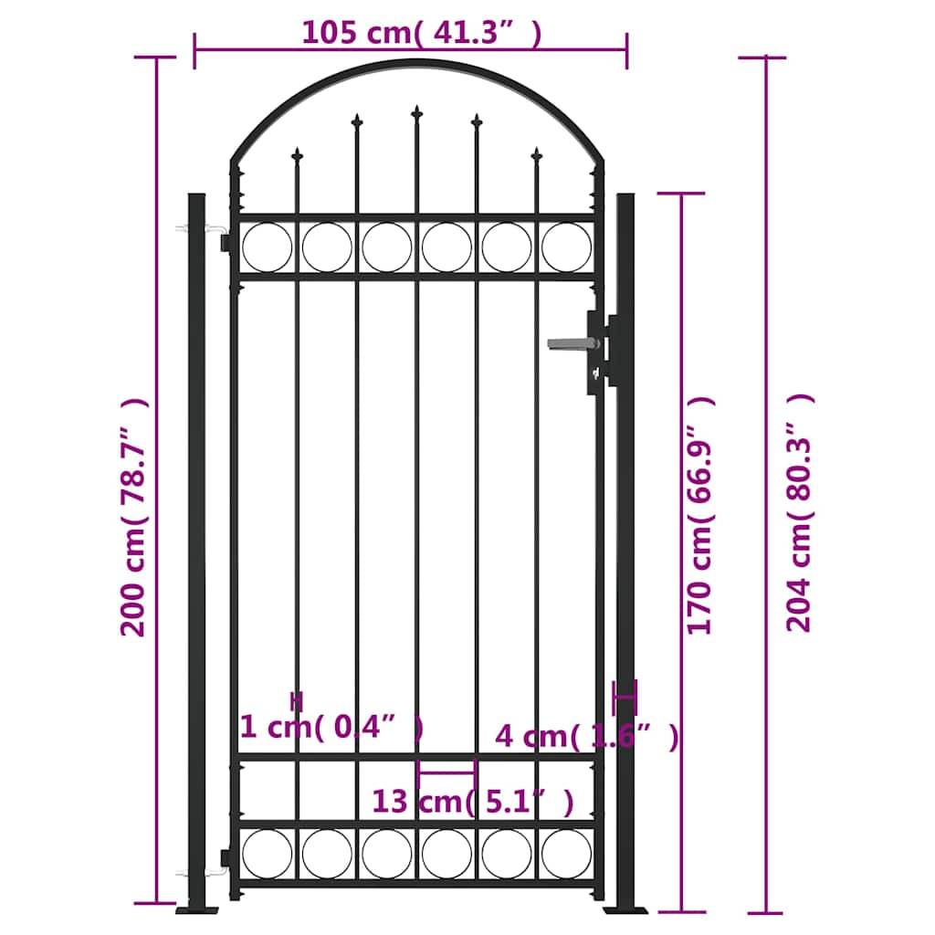 vidaXL Zauntor mit gewölbter Spitze und 2 Pfosten 105x204 cm Schwarz