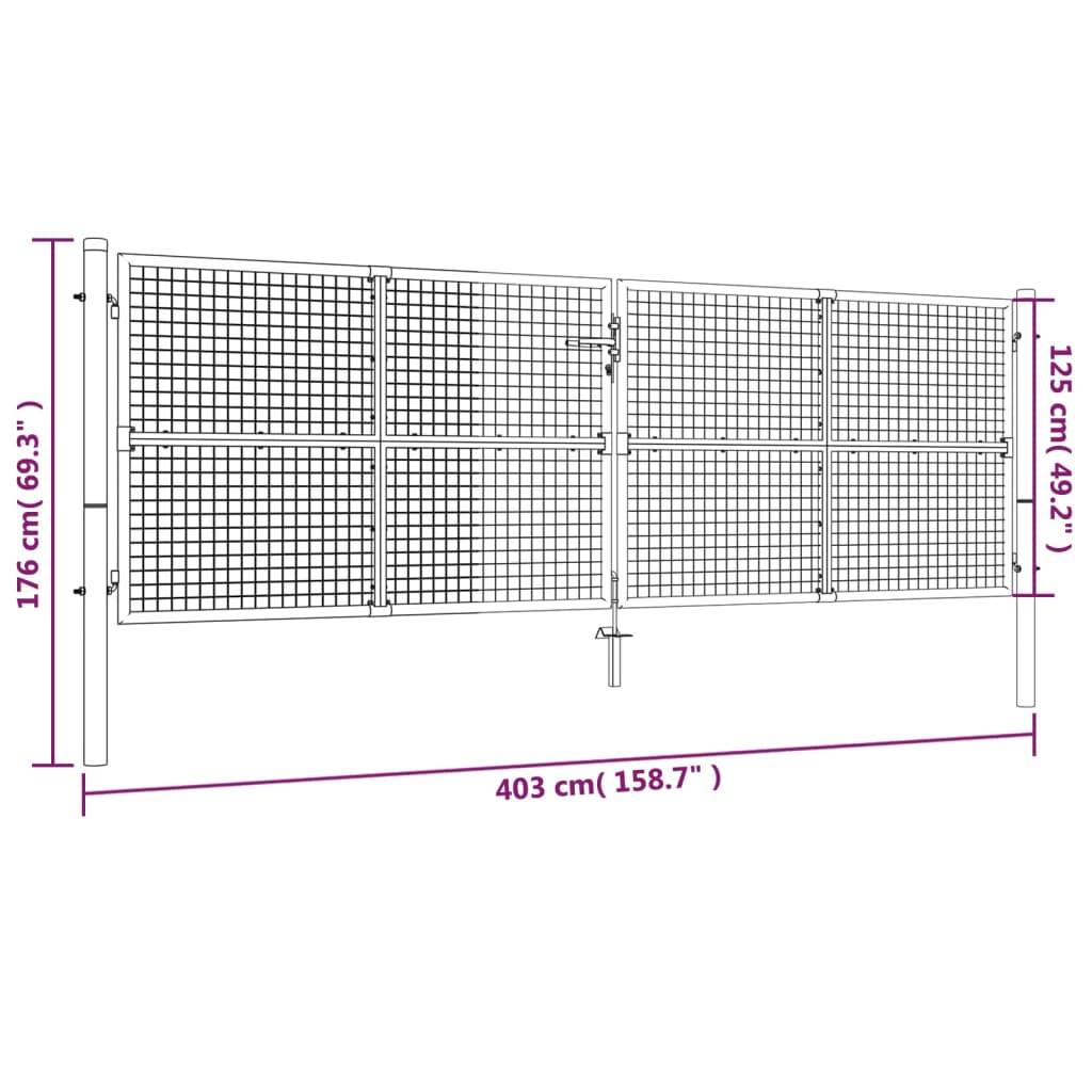 vidaXL Mesh-Gartentor Verzinkter Stahl 400 x 175 cm Grau