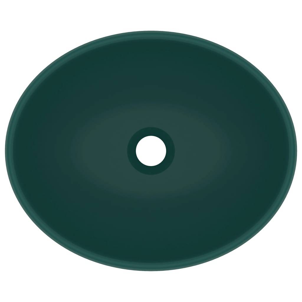 vidaXL Luxuriöses Ovales Waschbecken Matt Dunkelgrün 40x33 cm Keramik