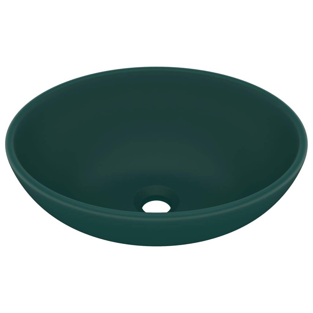 vidaXL Luxuriöses Ovales Waschbecken Matt Dunkelgrün 40x33 cm Keramik