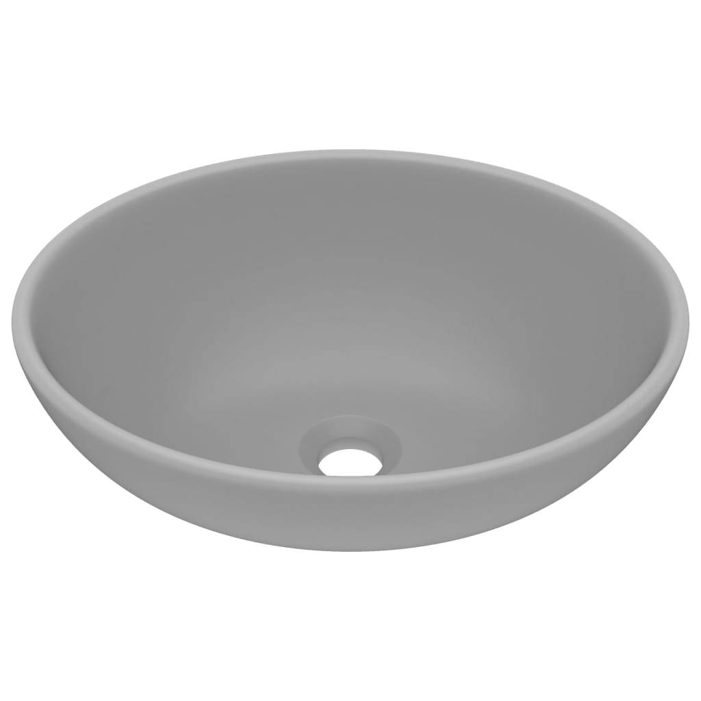 vidaXL Luxuriöses Ovales Waschbecken Matt Hellgrau 40x33 cm Keramik