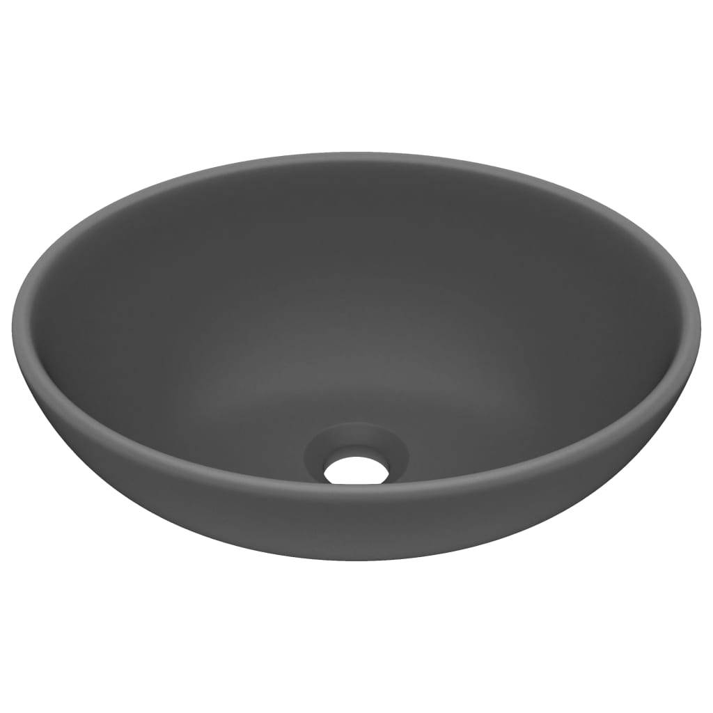 vidaXL Luxuriöses Ovales Waschbecken Matt Dunkelgrau 40x33 cm Keramik