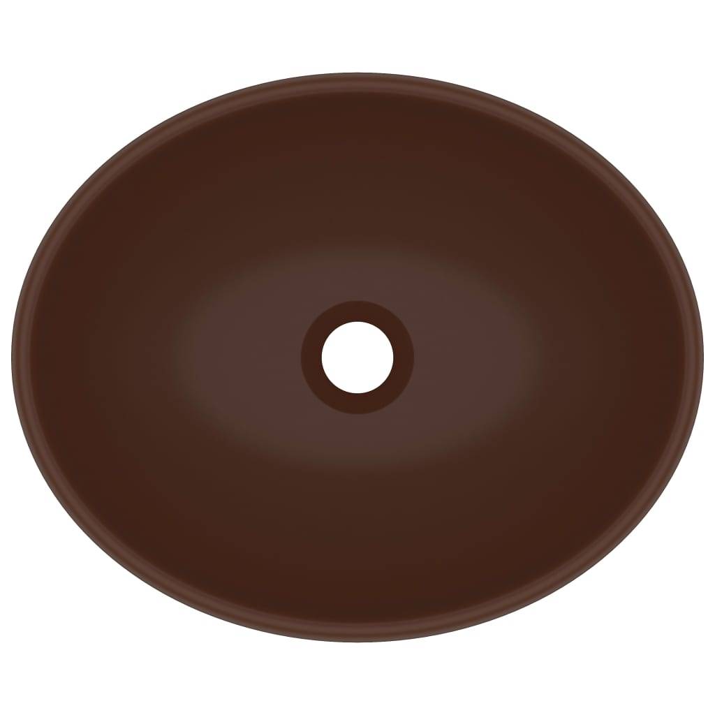 vidaXL Luxuriöses Ovales Waschbecken Matt Dunkelbraun 40x33 cm Keramik