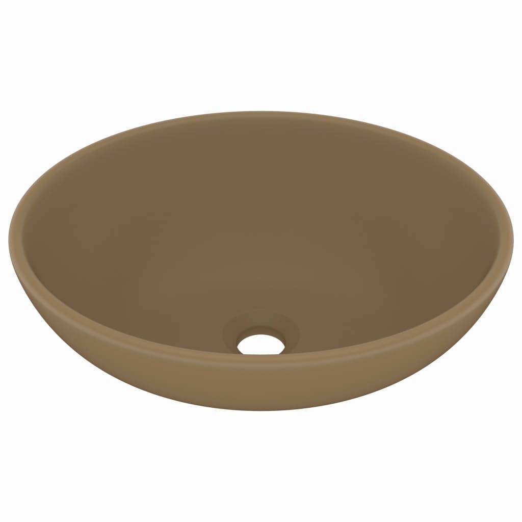 vidaXL Luxuriöses Ovales Waschbecken Matt Creme 40x33 cm Keramik