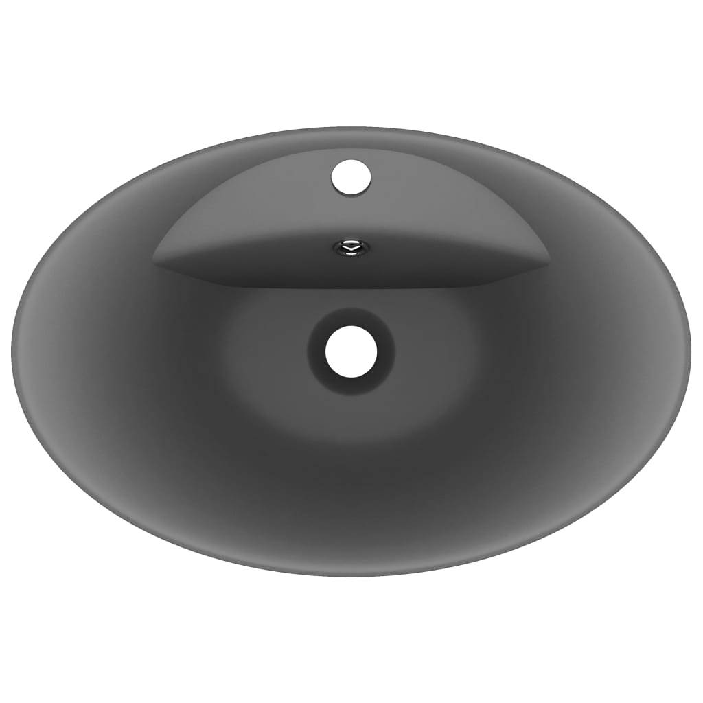 vidaXL Luxus-Waschbecken Überlauf Matt Dunkelgrau 58,5x39cm Keramik