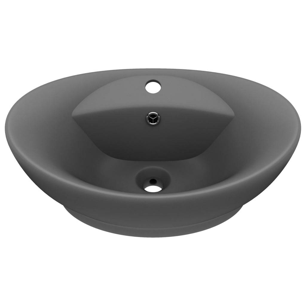 vidaXL Luxus-Waschbecken Überlauf Matt Dunkelgrau 58,5x39cm Keramik