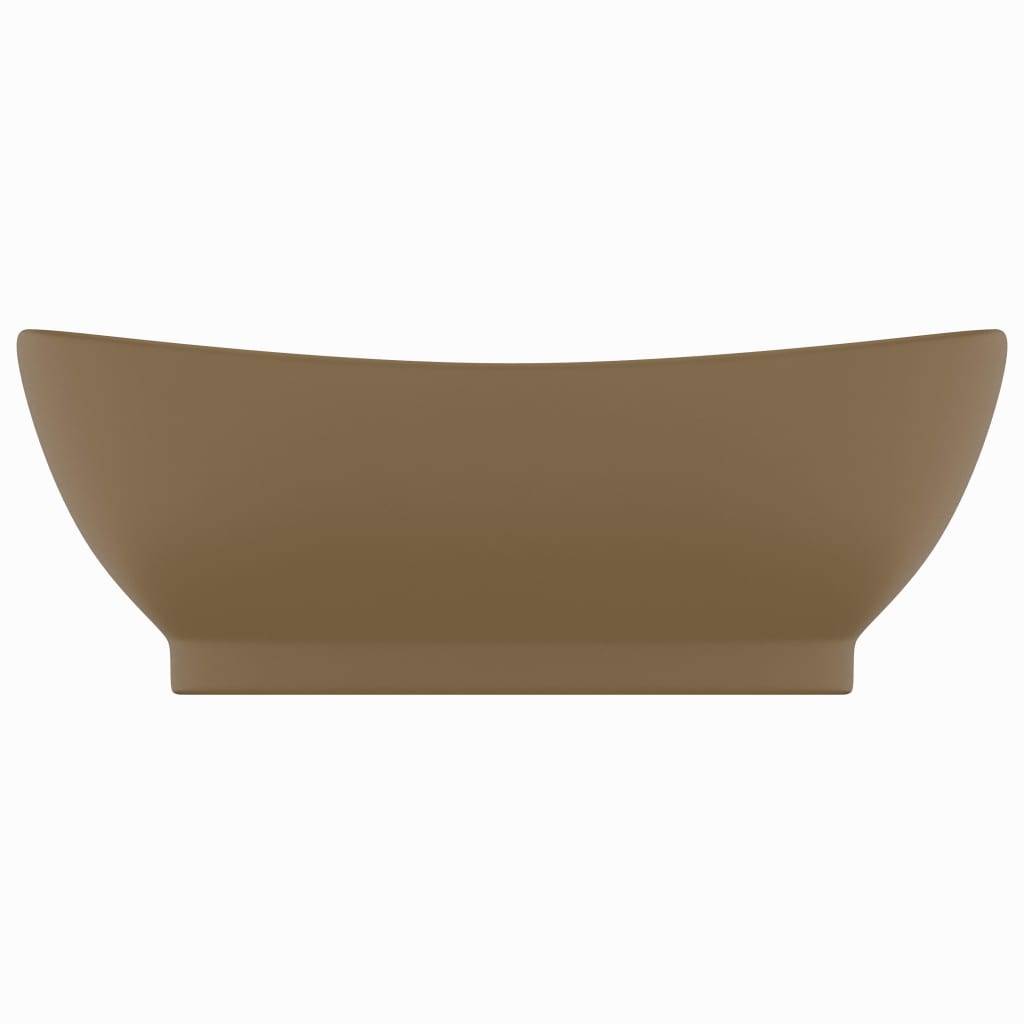 vidaXL Luxus-Waschbecken Überlauf Oval Matt Creme 58,5x39cm Keramik