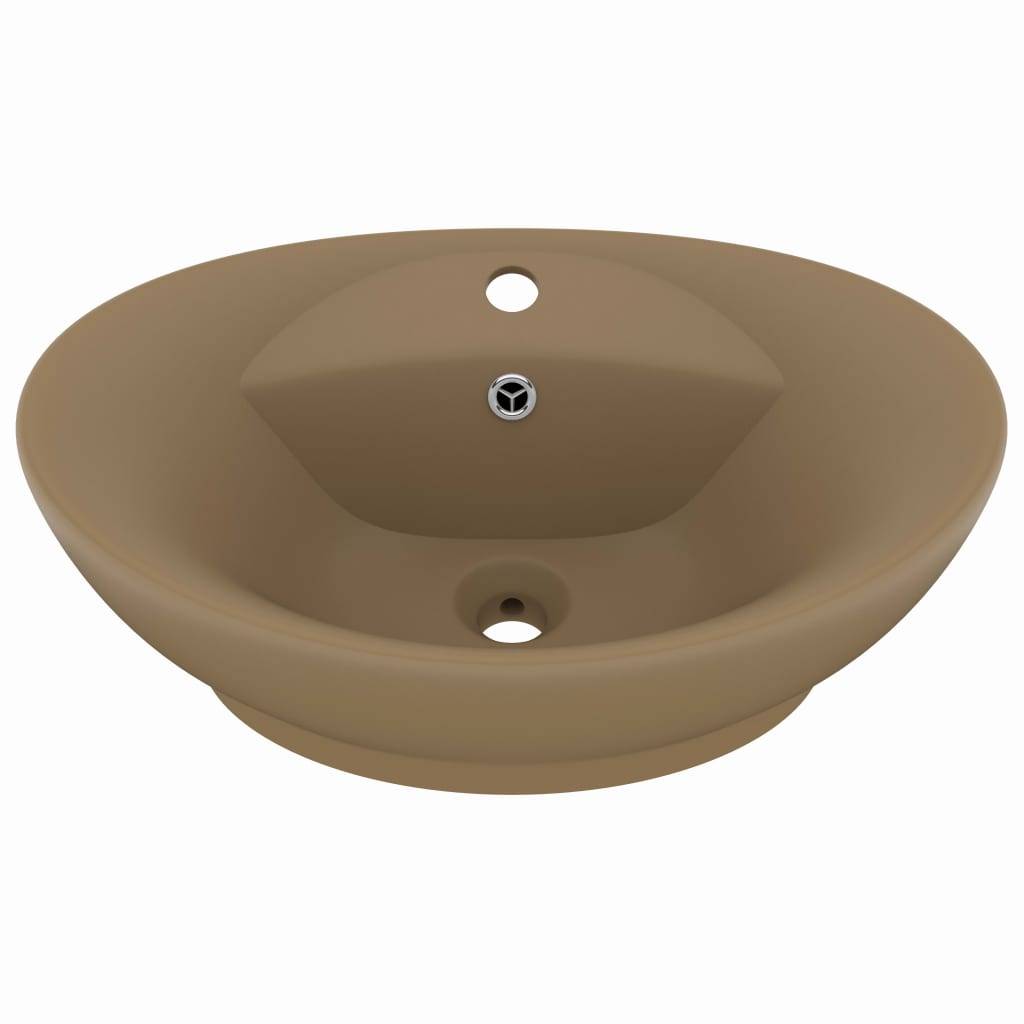 vidaXL Luxus-Waschbecken Überlauf Oval Matt Creme 58,5x39cm Keramik