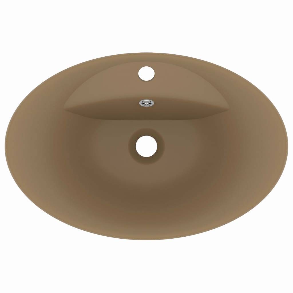 vidaXL Luxus-Waschbecken Überlauf Oval Matt Creme 58,5x39cm Keramik