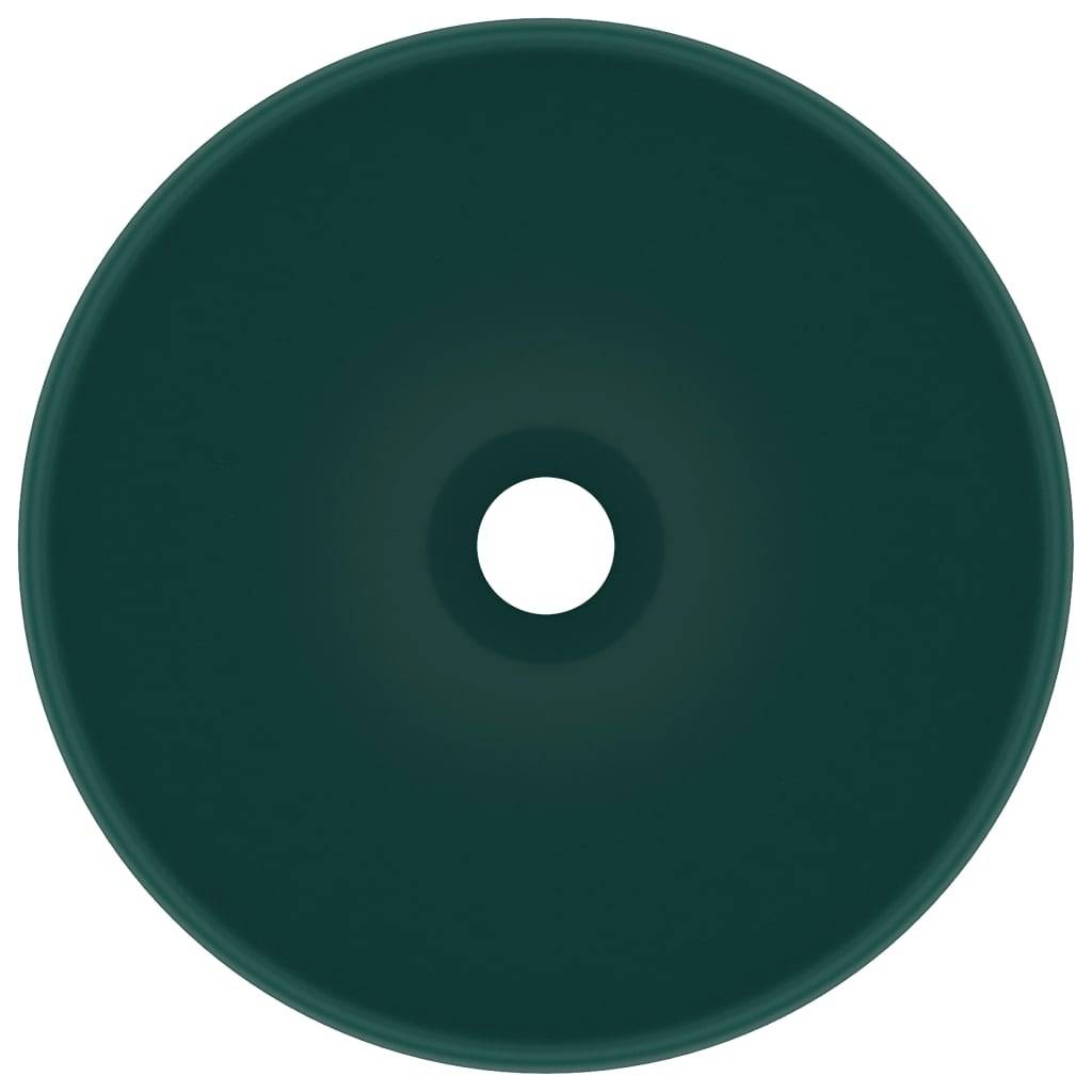 vidaXL Luxus-Waschbecken Rund Matt Dunkelgrün 32,5x14 cm Keramik