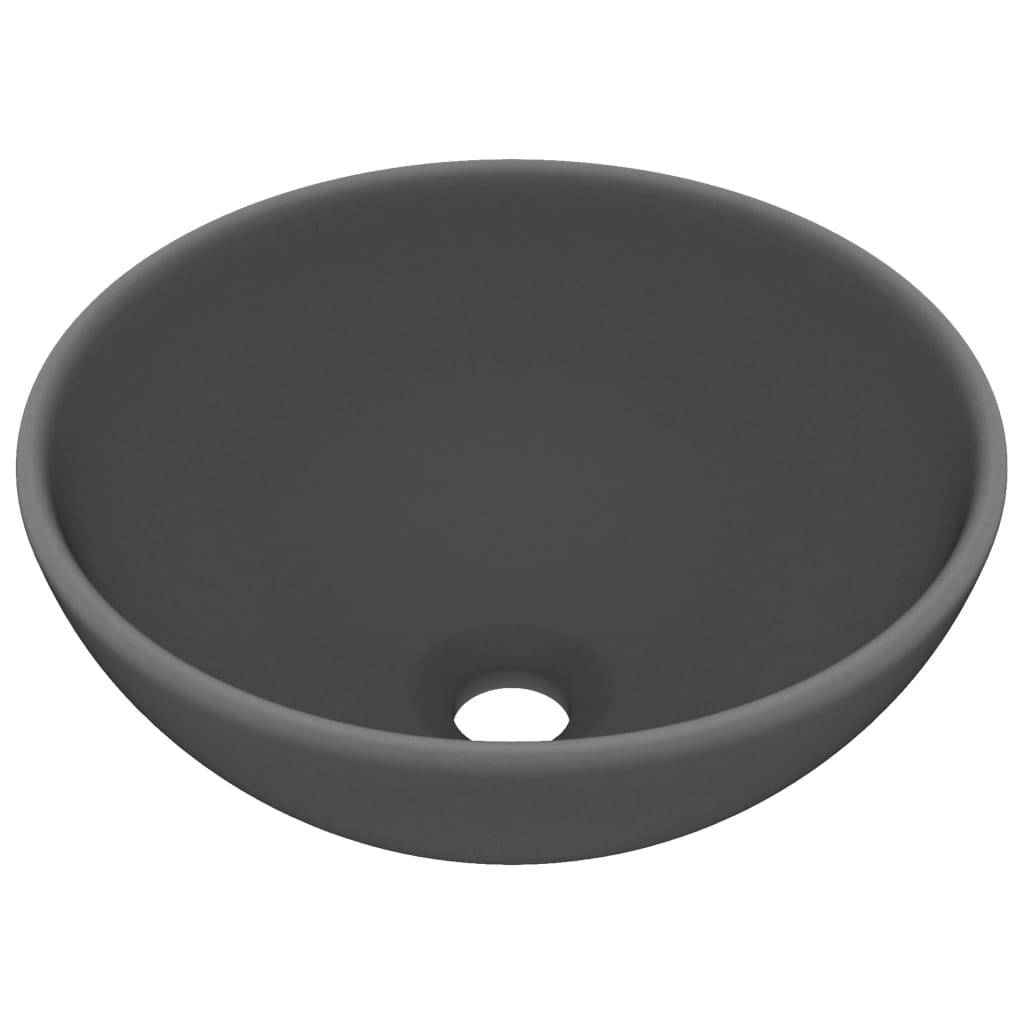 vidaXL Luxus-Waschbecken Rund Matt Dunkelgrau 32,5x14 cm Keramik