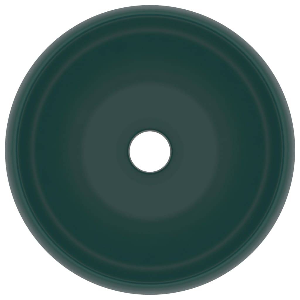 vidaXL Luxuriöses Waschbecken Rund Matt Dunkelgrün 40x15 cm Keramik