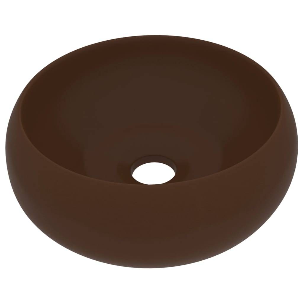 vidaXL Luxuriöses Waschbecken Rund Matt Dunkelbraun 40x15 cm Keramik