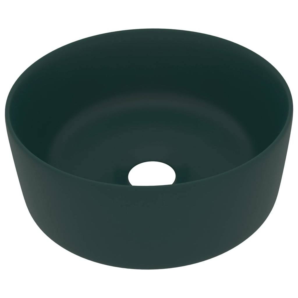 vidaXL Luxuriöses Waschbecken Rund Matt Dunkelgrün 40x15 cm Keramik
