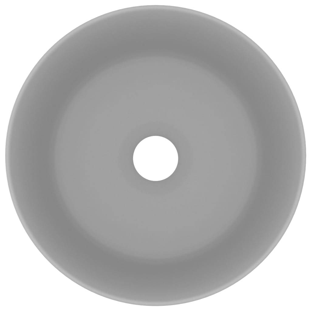 vidaXL Luxuriöses Waschbecken Rund Matt Hellgrau 40x15 cm Keramik