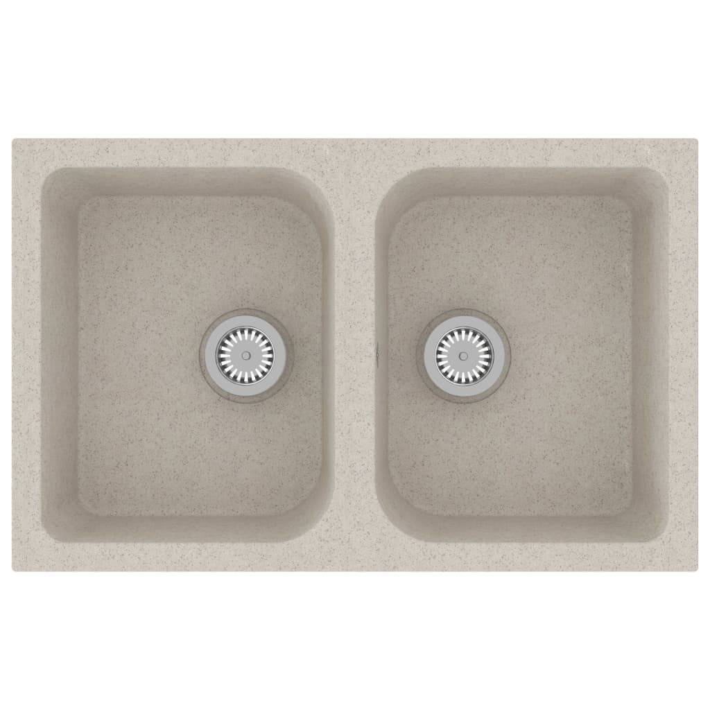 vidaXL Küchenspüle mit Überlauf Doppelbecken Beige Granit