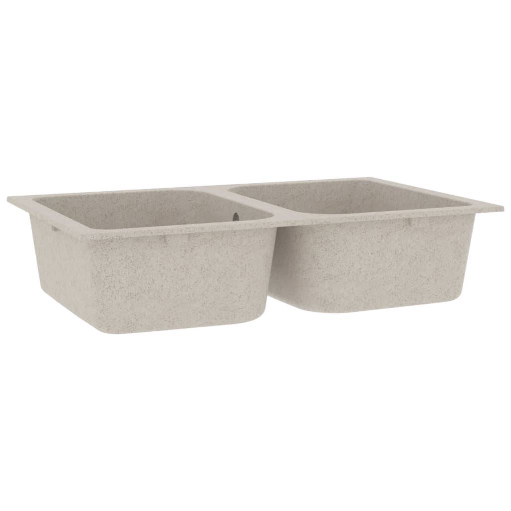 vidaXL Küchenspüle mit Überlauf Doppelbecken Beige Granit