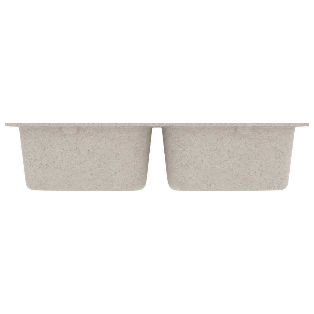 vidaXL Küchenspüle mit Überlauf Doppelbecken Beige Granit