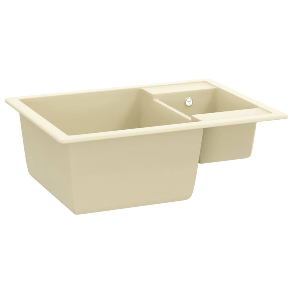 vidaXL Küchenspüle mit Überlauf Doppelbecken Beige Granit