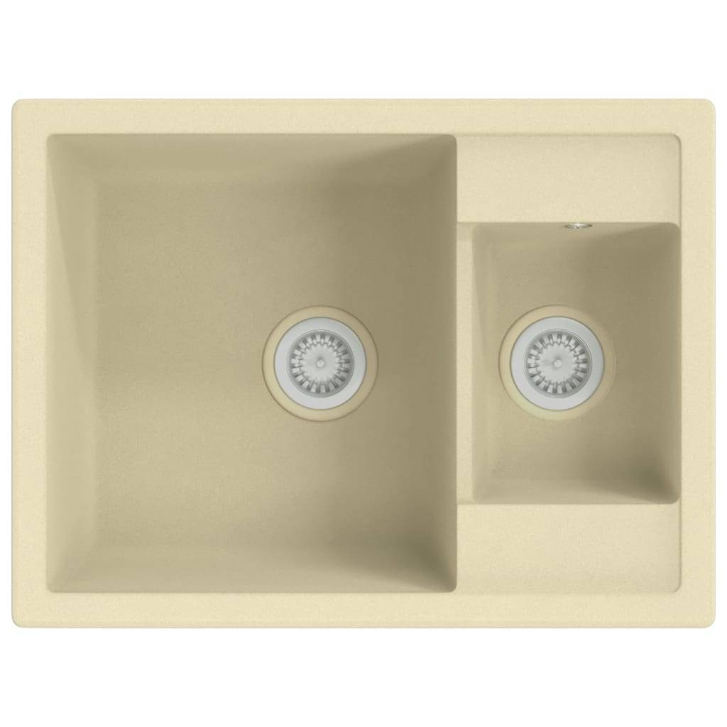 vidaXL Küchenspüle mit Überlauf Doppelbecken Beige Granit