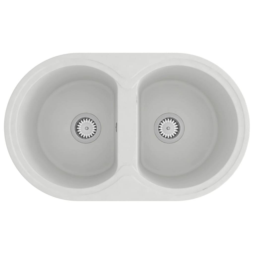 vidaXL Küchenspüle Doppelbecken Oval Weiß Granit