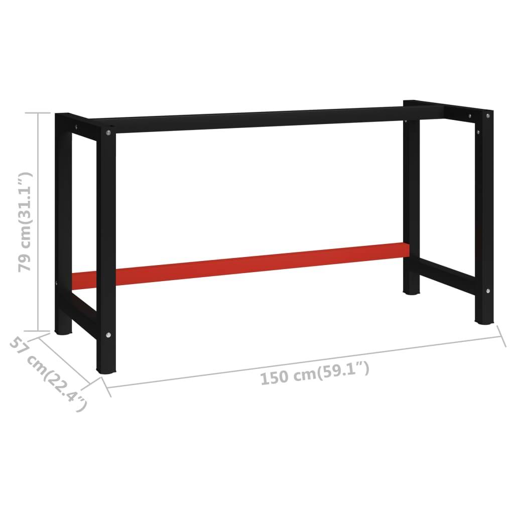 vidaXL Werkbankgestell Metall 150x57x79 cm Schwarz und Rot