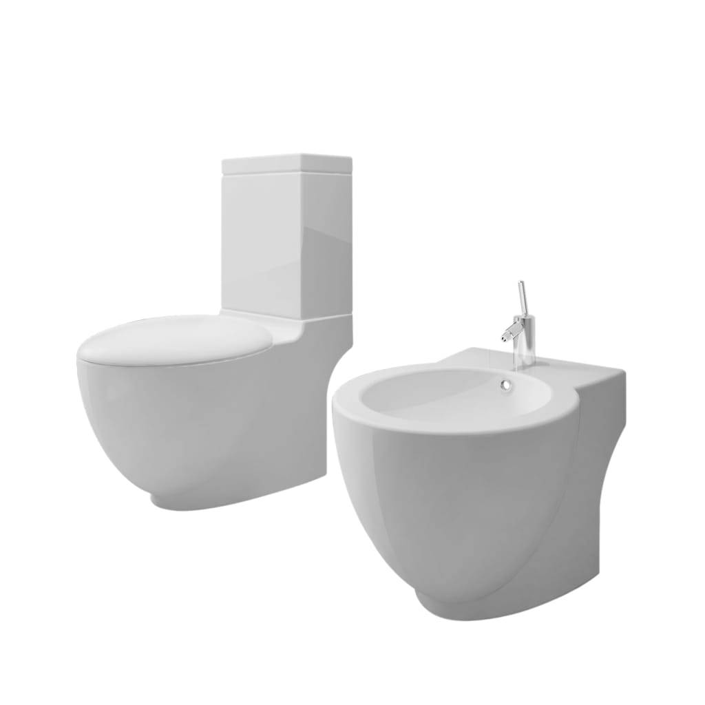 vidaXL Toilette und Bidet Set Weiß Keramik