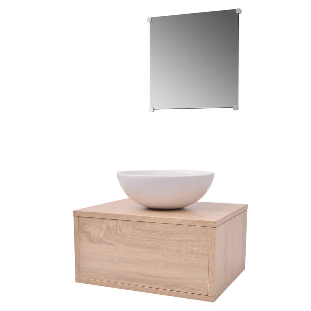 vidaXL 4-tlg. Badmöbel-Set mit Waschbecken und Wasserhahn Beige
