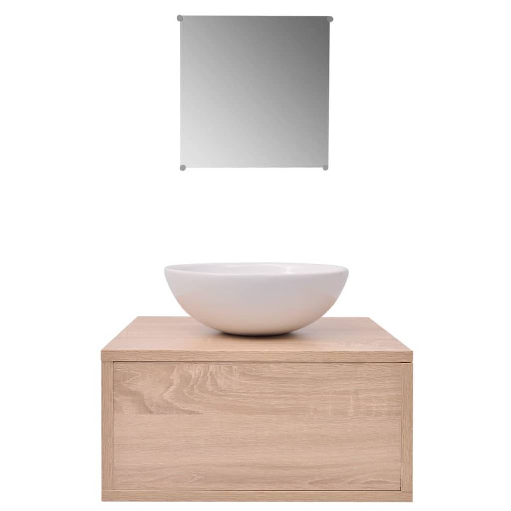 vidaXL 4-tlg. Badmöbel-Set mit Waschbecken und Wasserhahn Beige
