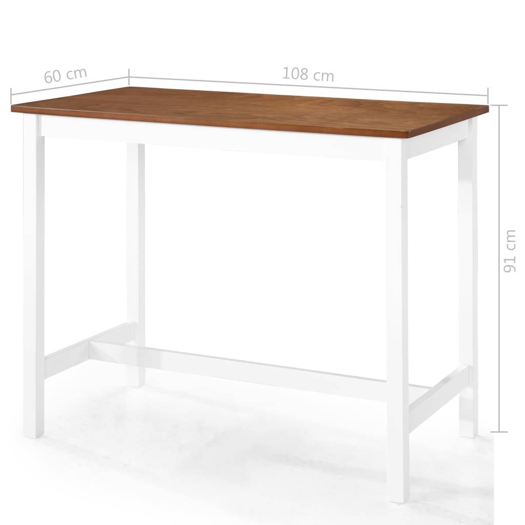 vidaXL Bartisch mit Stühlen 5-tlg. Massivholz Braun und Weiß