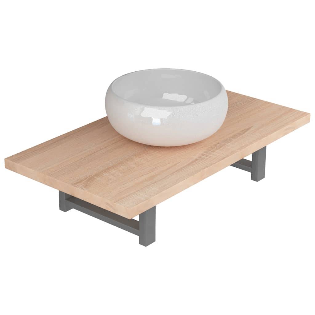 vidaXL 2-tlg. Badmöbel-Set Keramik Eichenbraun