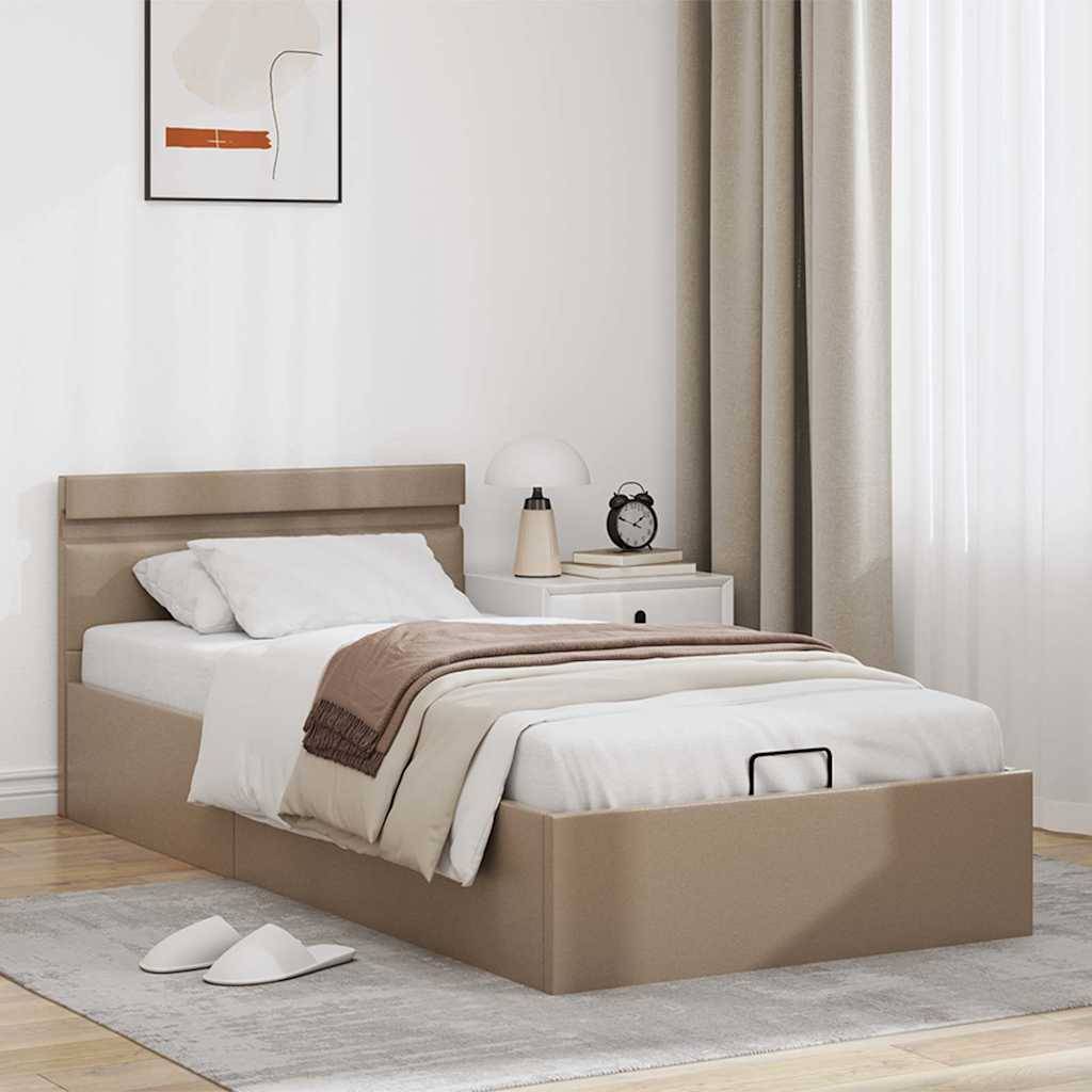 vidaXL Stauraumbett mit LED Cappuccino-Braun Kunstleder 90×200cm