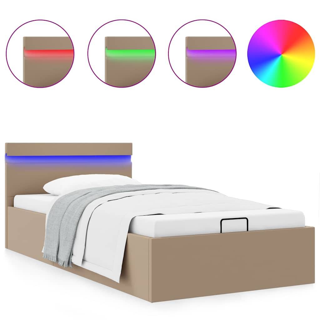 vidaXL Stauraumbett mit LED Cappuccino-Braun Kunstleder 90×200cm