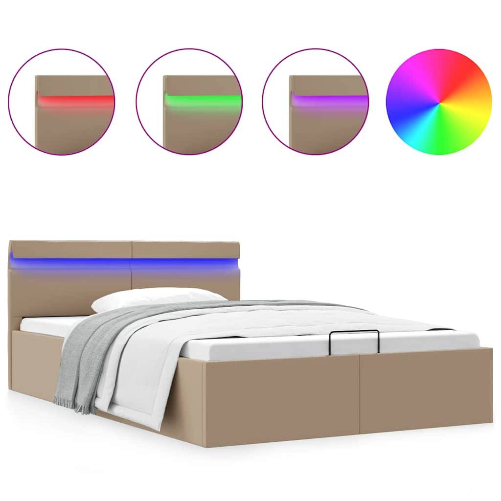 vidaXL Stauraumbett mit LED Cappuccino-Braun Kunstleder 140×200cm