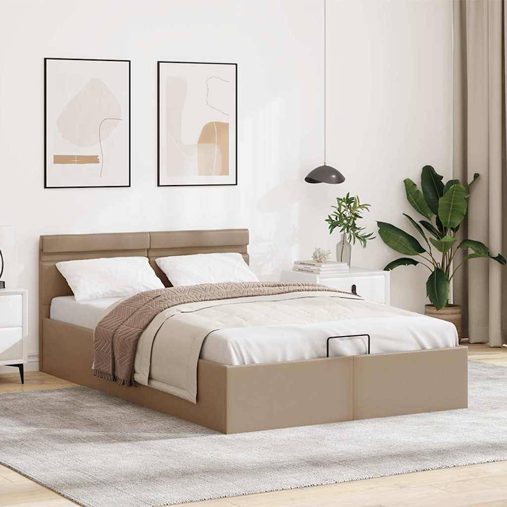 vidaXL Stauraumbett mit LED Cappuccino-Braun Kunstleder 140×200cm