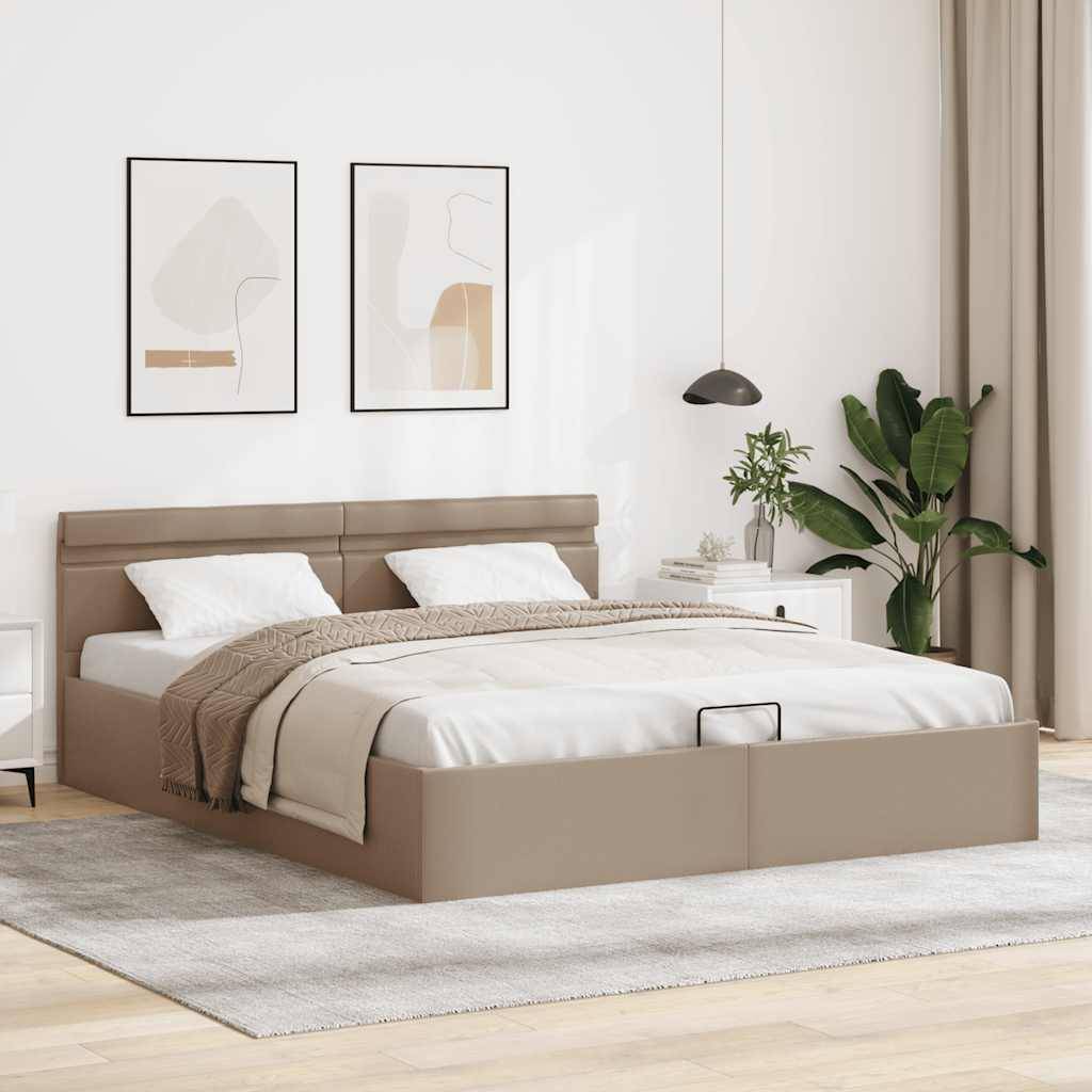 vidaXL Stauraumbett mit LED Cappuccino-Braun Kunstleder 160×200cm