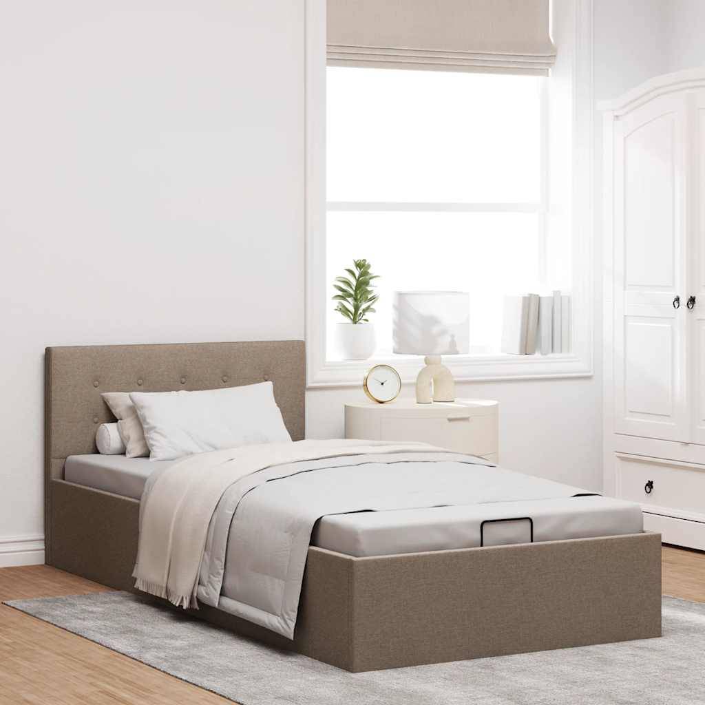 vidaXL Stauraumbett Hydraulisch Taupe Stoff 90×200 cm