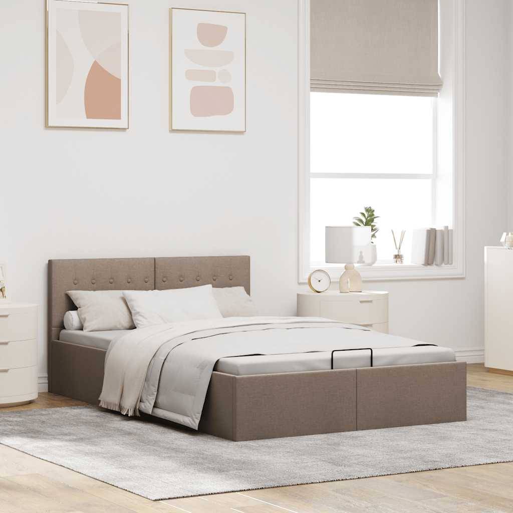vidaXL Stauraumbett Hydraulisch Taupe Stoff 140×200 cm
