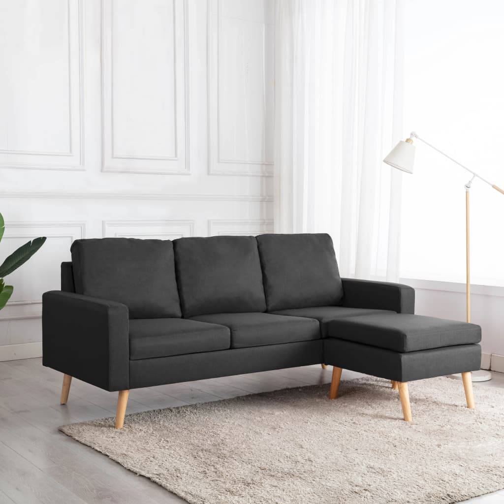 vidaXL 3-Sitzer-Sofa mit Hocker Dunkelgrau Stoff