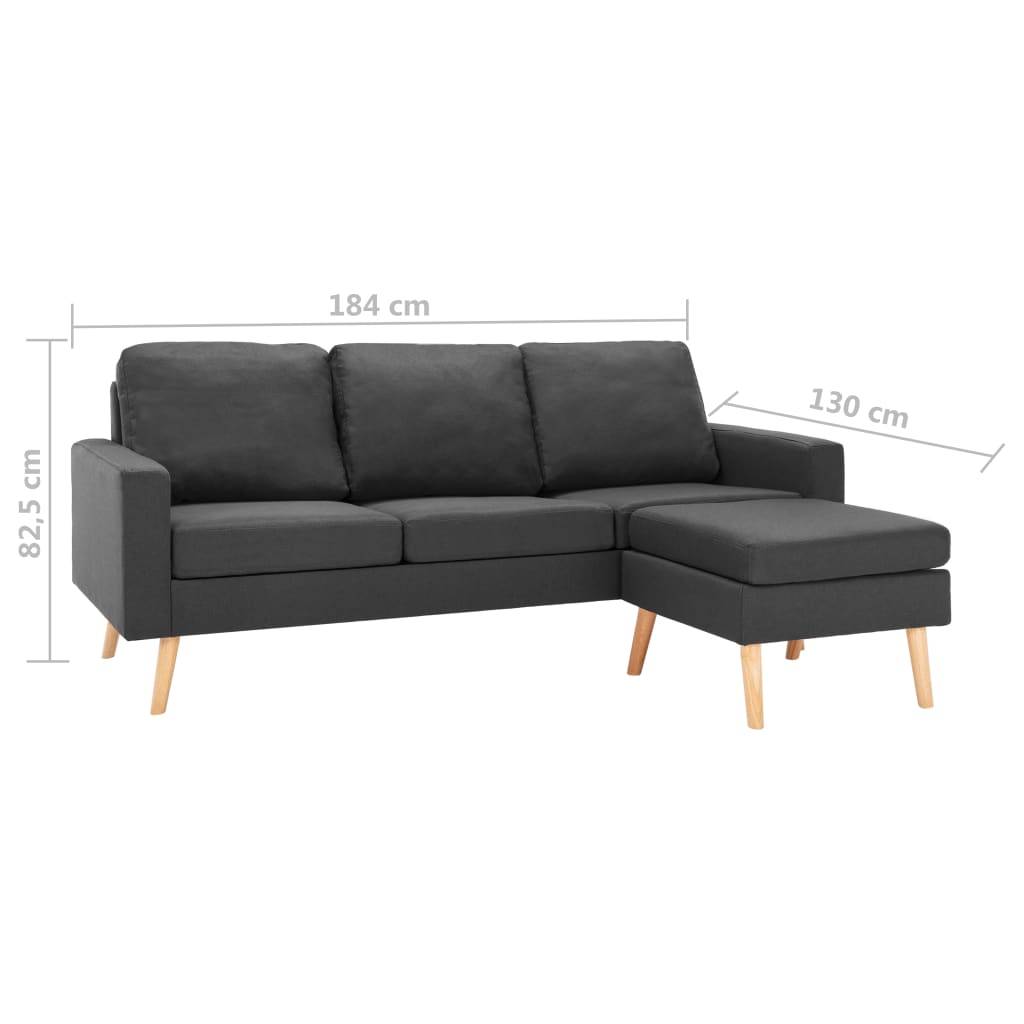 vidaXL 3-Sitzer-Sofa mit Hocker Dunkelgrau Stoff