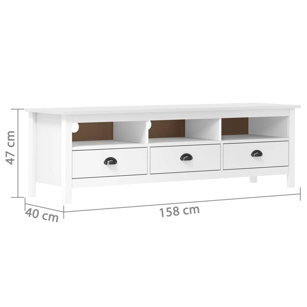 vidaXL TV-Schrank Hill Weiß 158x40x47 cm Massivholz Kiefer