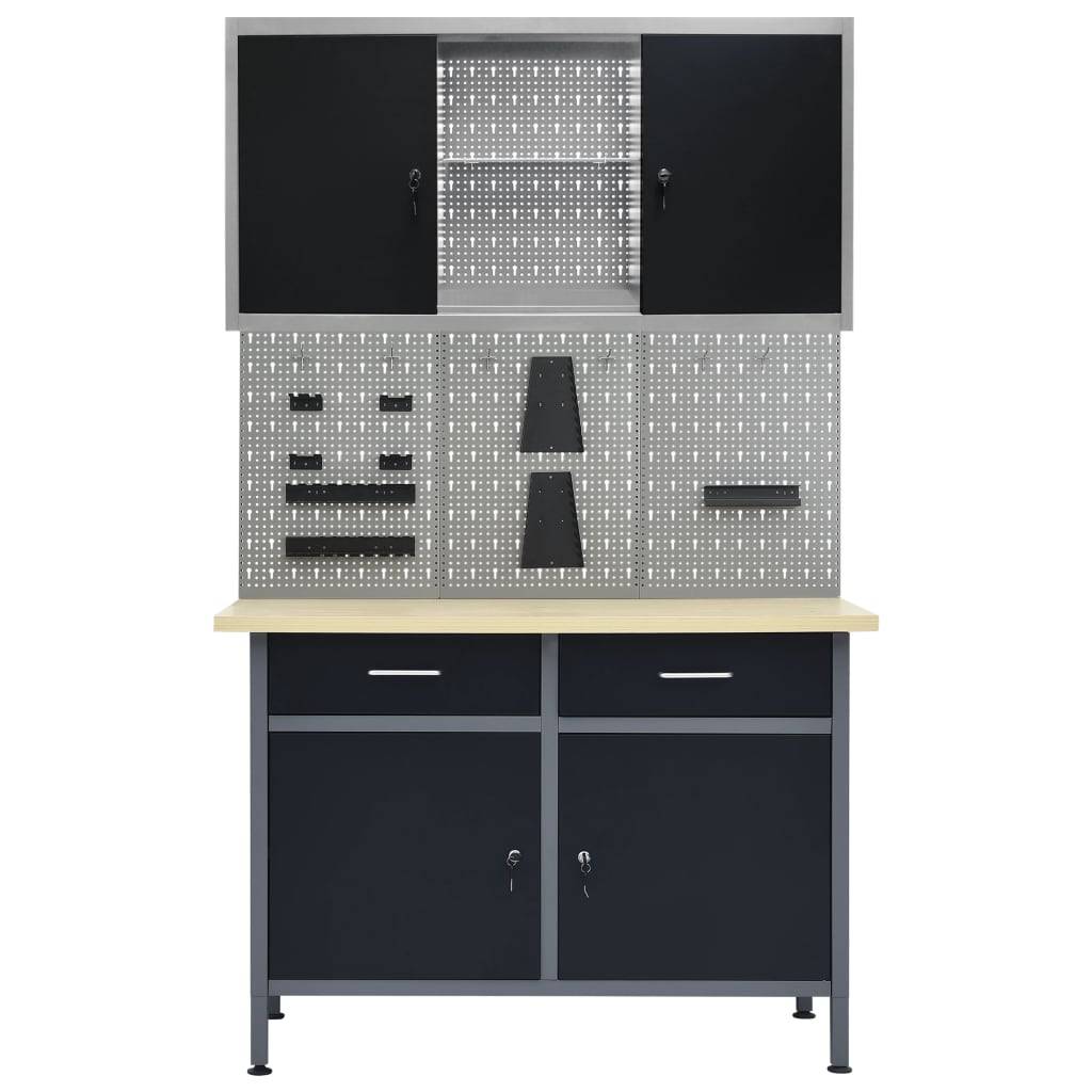 vidaXL Werkbank mit 3 Werkzeugwänden und 1 Wandschrank