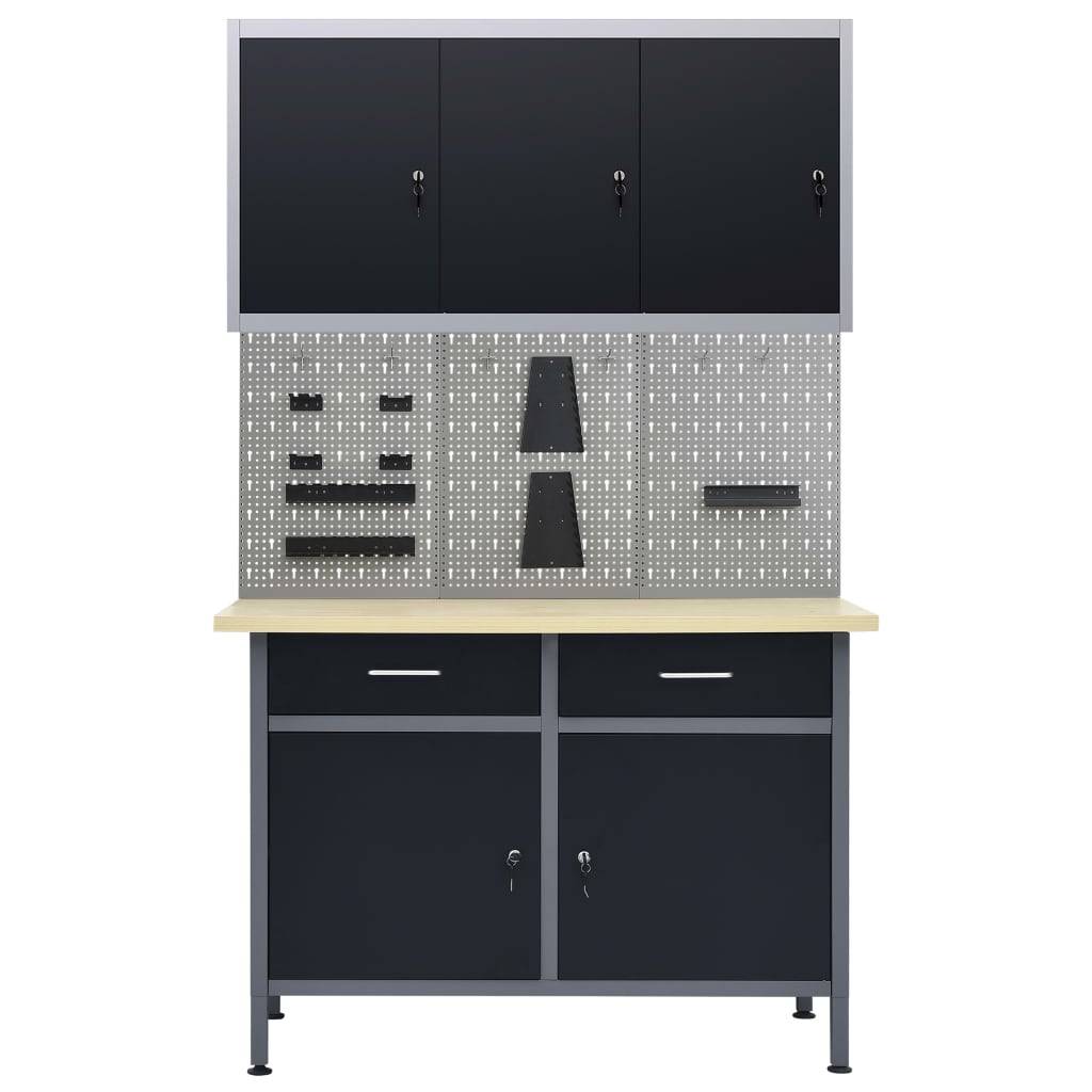 vidaXL Werkbank mit 3 Werkzeugwänden und 1 Wandschrank