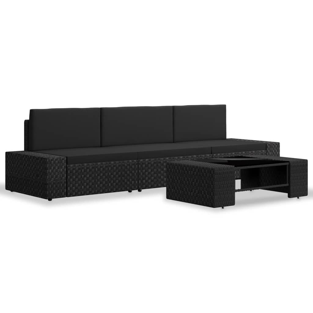 vidaXL 4-tlg. Garten-Lounge-Set Poly Rattan Schwarz