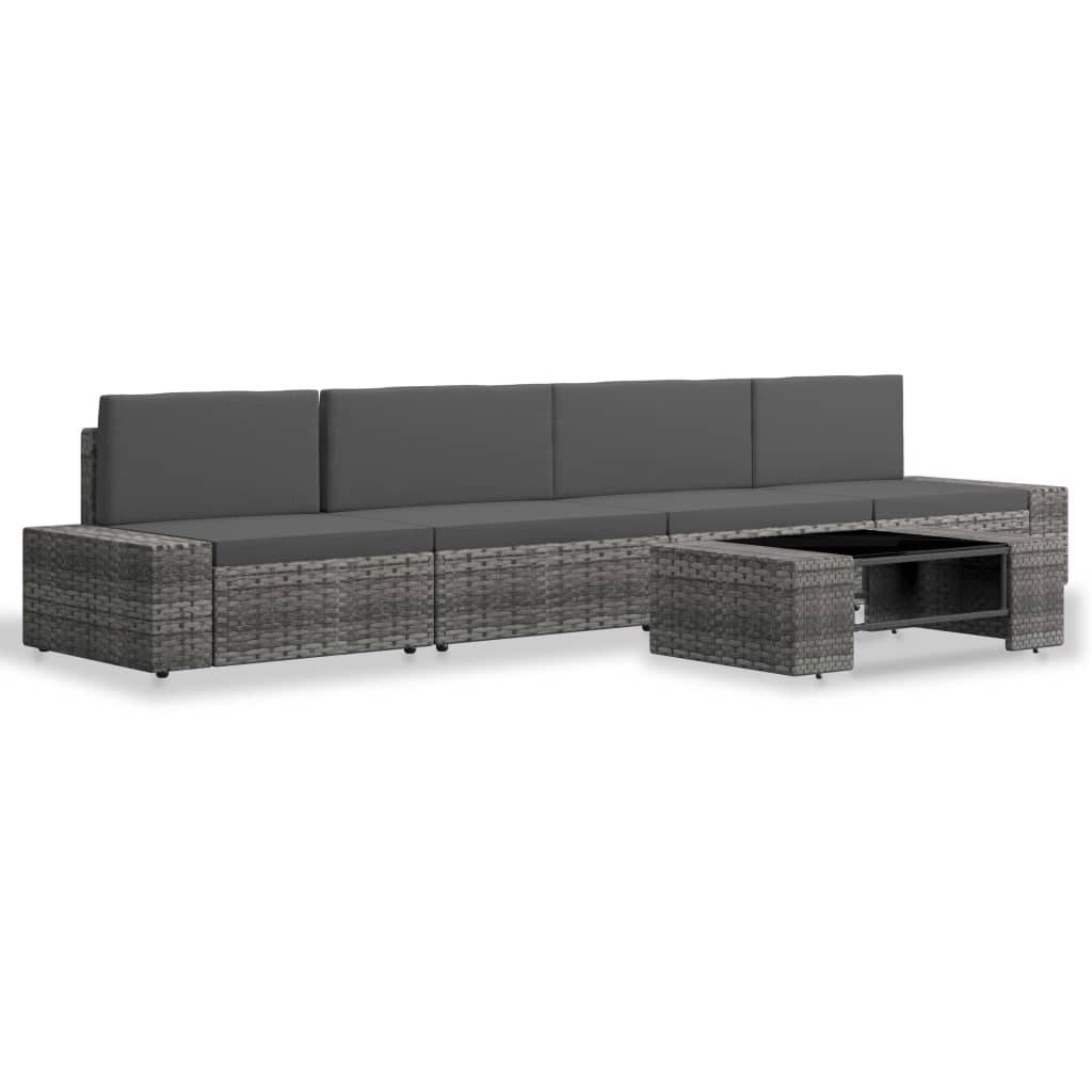 vidaXL 5-tlg. Garten-Lounge-Set Poly Rattan Grau