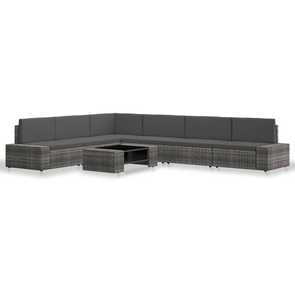 vidaXL 7-tlg. Garten-Lounge-Set Poly Rattan Grau
