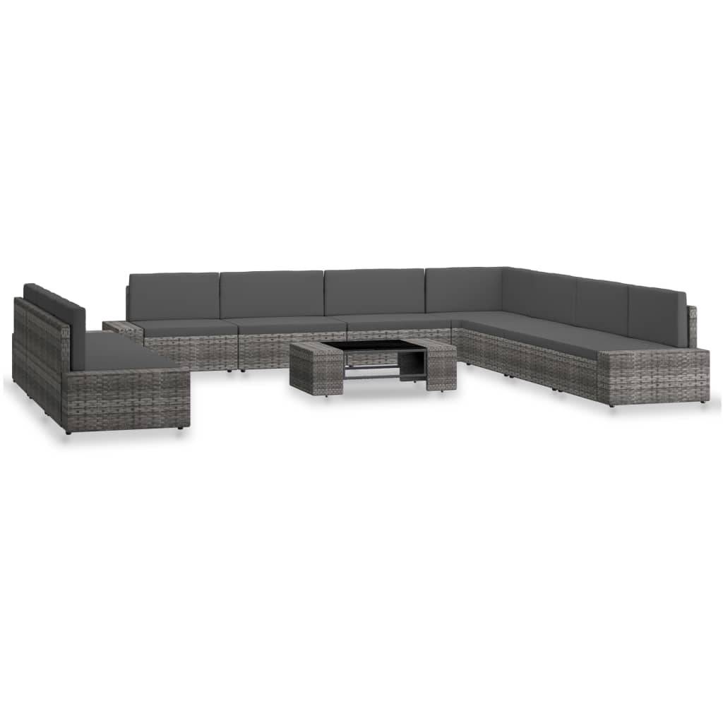 vidaXL 10-tlg. Garten-Lounge-Set Poly Rattan Grau