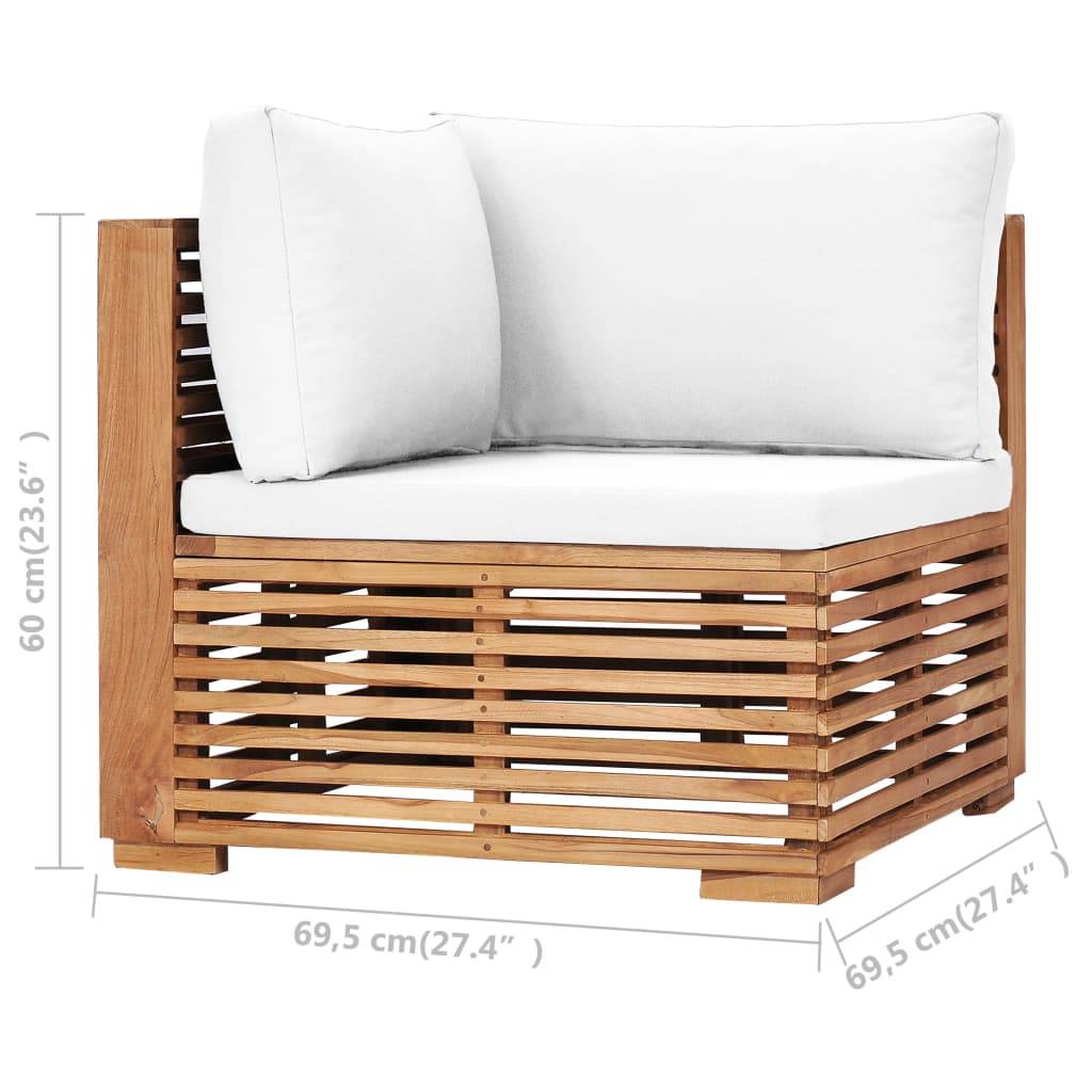 vidaXL Garten-Ecksofa mit Cremeweißer Auflage Massivholz Teak